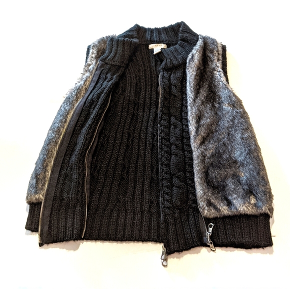 Kenar Jackets & Blazers - KENAR Wool Alpaca Cable Knit Faux Fur Zip Up Vest